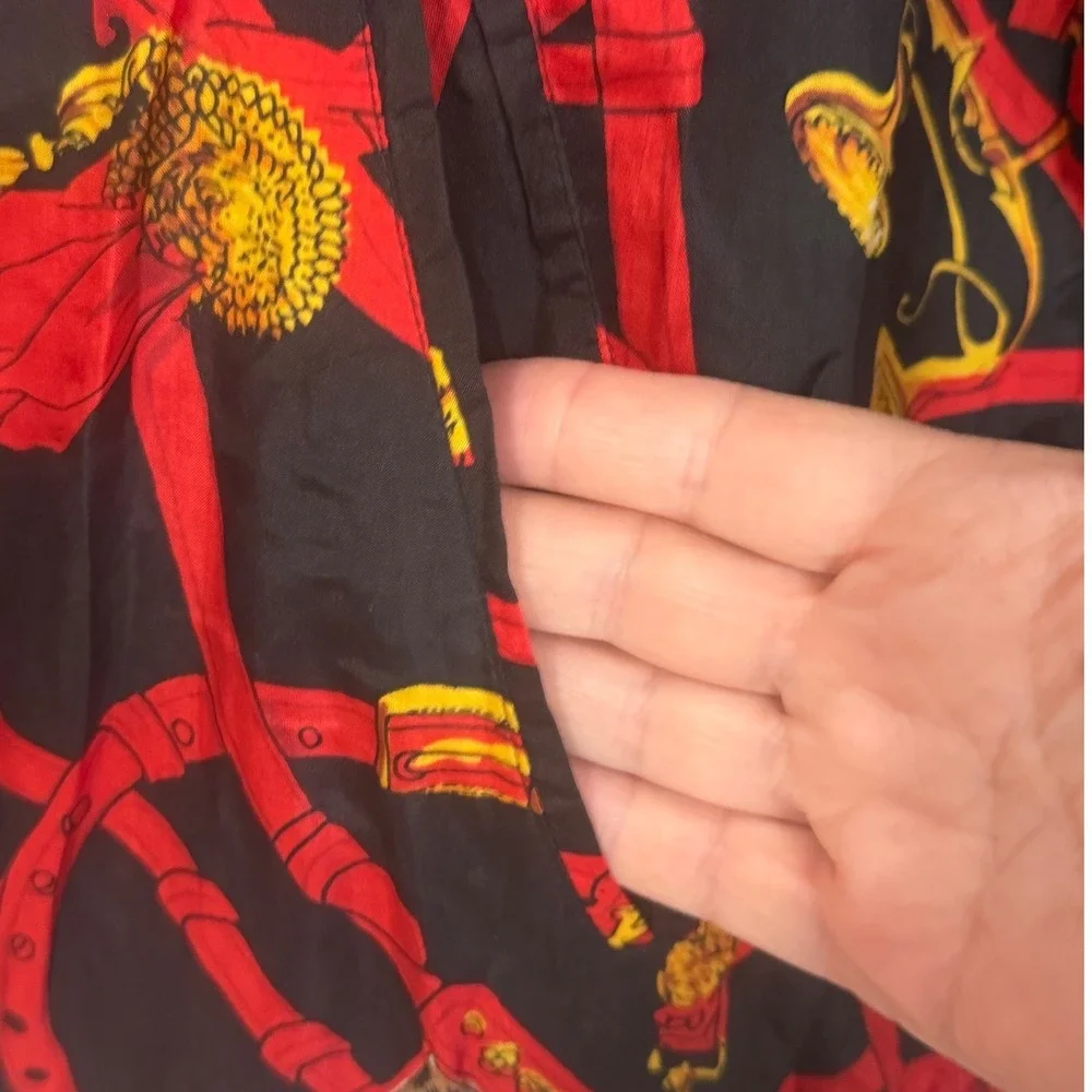 Vintage Silk Bomber Jacket Womens‎ XL Red Equestrian Baroque Leopard Print 90s